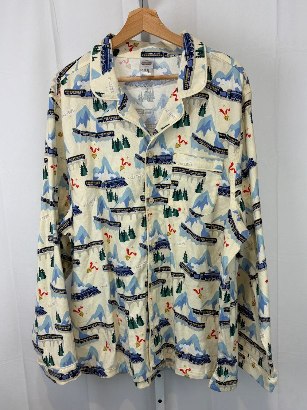 HANNA ANDERSSON Polar Express Winter Flannel Pajama Top Button Up Multicolor XL